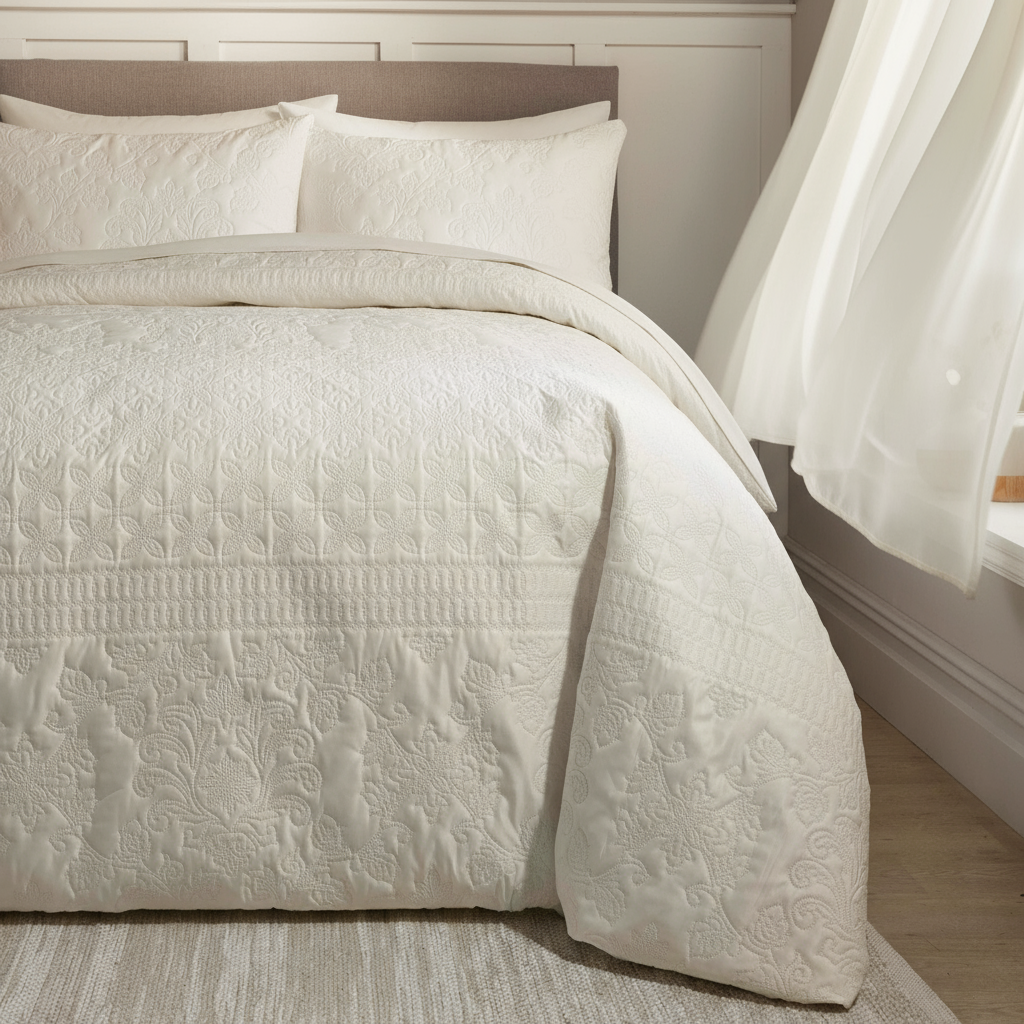 Juego de funda nórdica con relieve + 2 fundas de almohada Avery Stripe de Serene