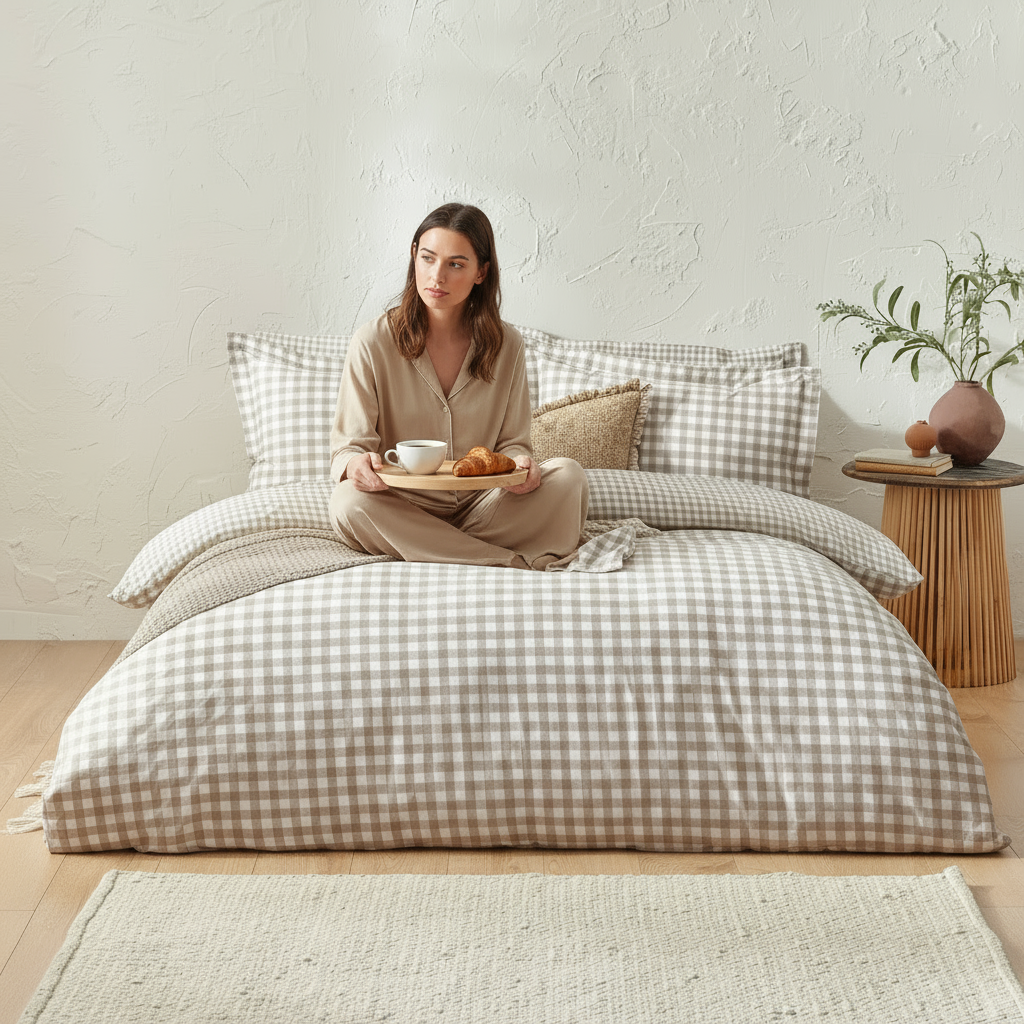 Juego de funda de edredón reversible en algodón + 2 fundas de almohada Barton Check