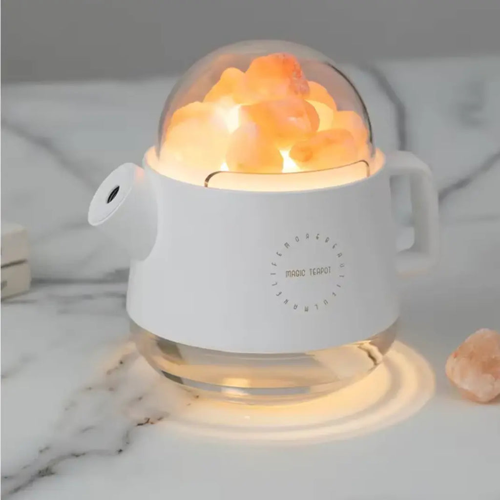 Humidificador Tetera Mágica Lámpara con Sal del Himalaya 360 ml Dropea