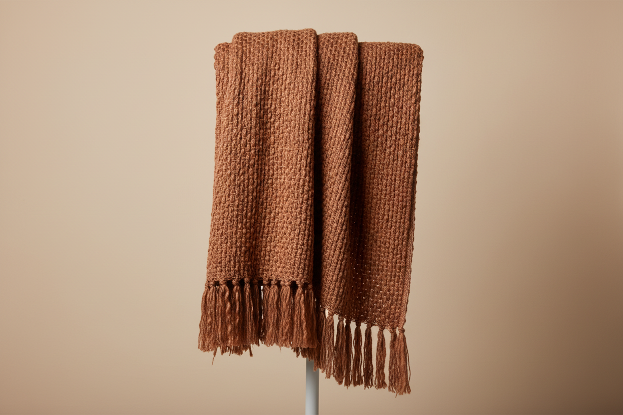 Manta tejida con flecos avellana Morni Hoem