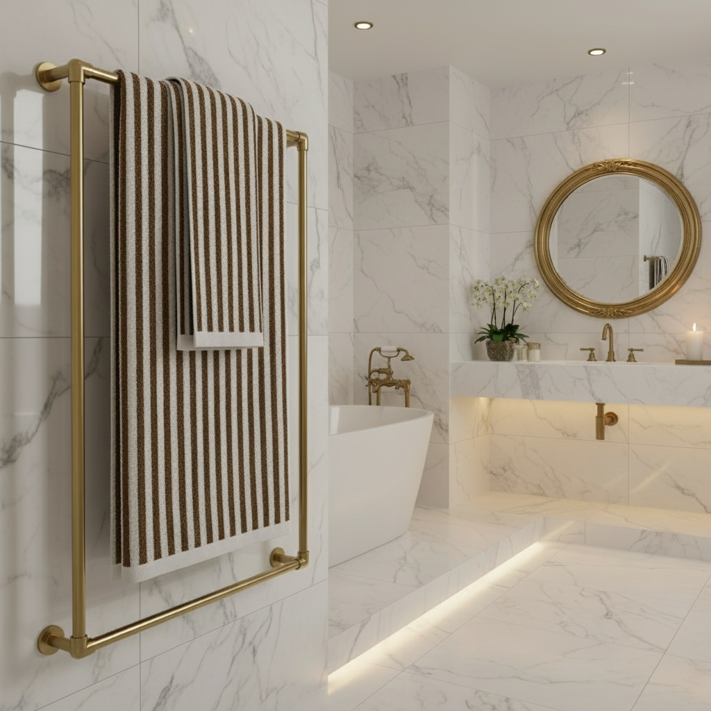 Toalla de baño a rayas en algodón Pecan Hebden Stripe