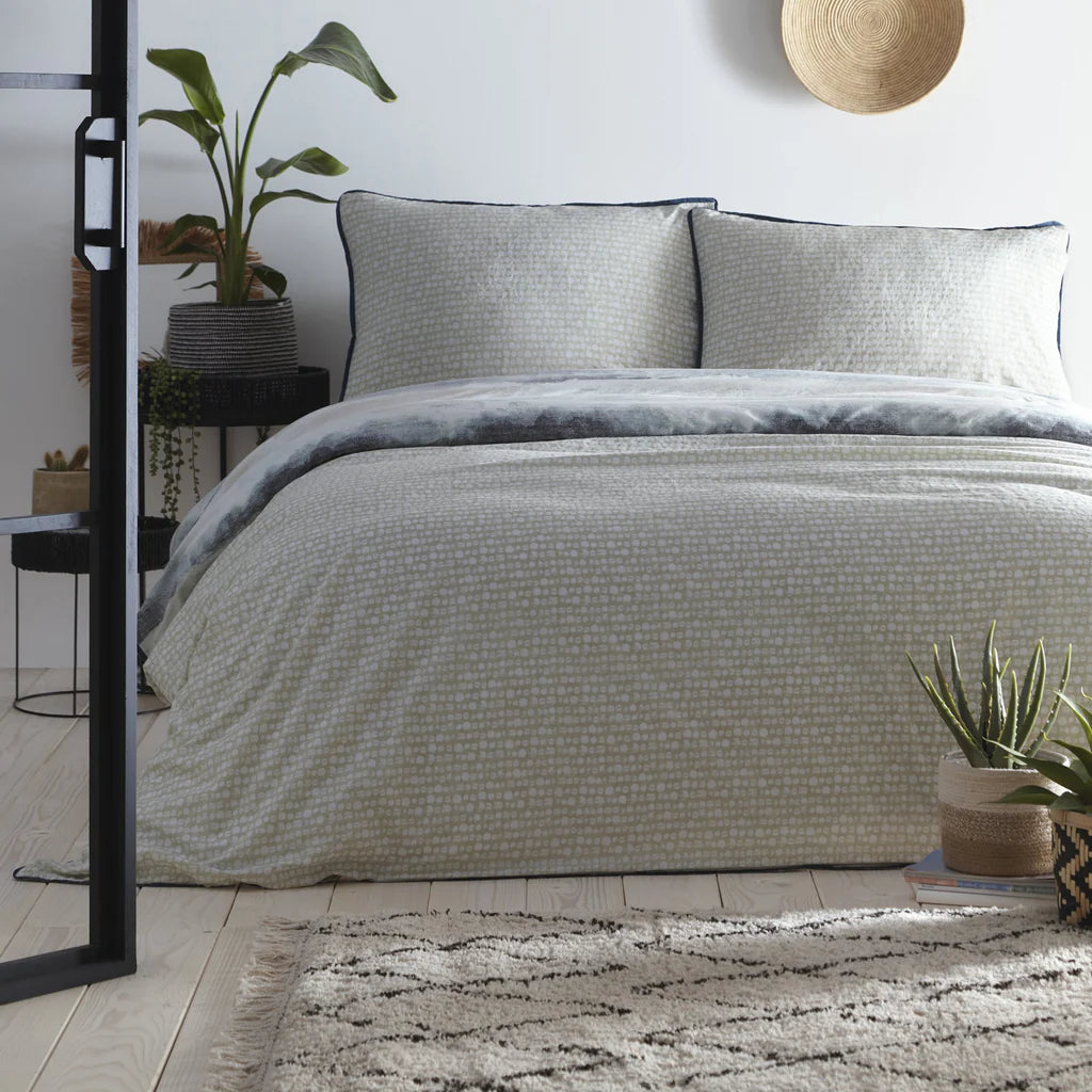 Juego de funda nórdica reversible en algodón + 2 fundas de almohada Landscape Seafoam Appletree Loft