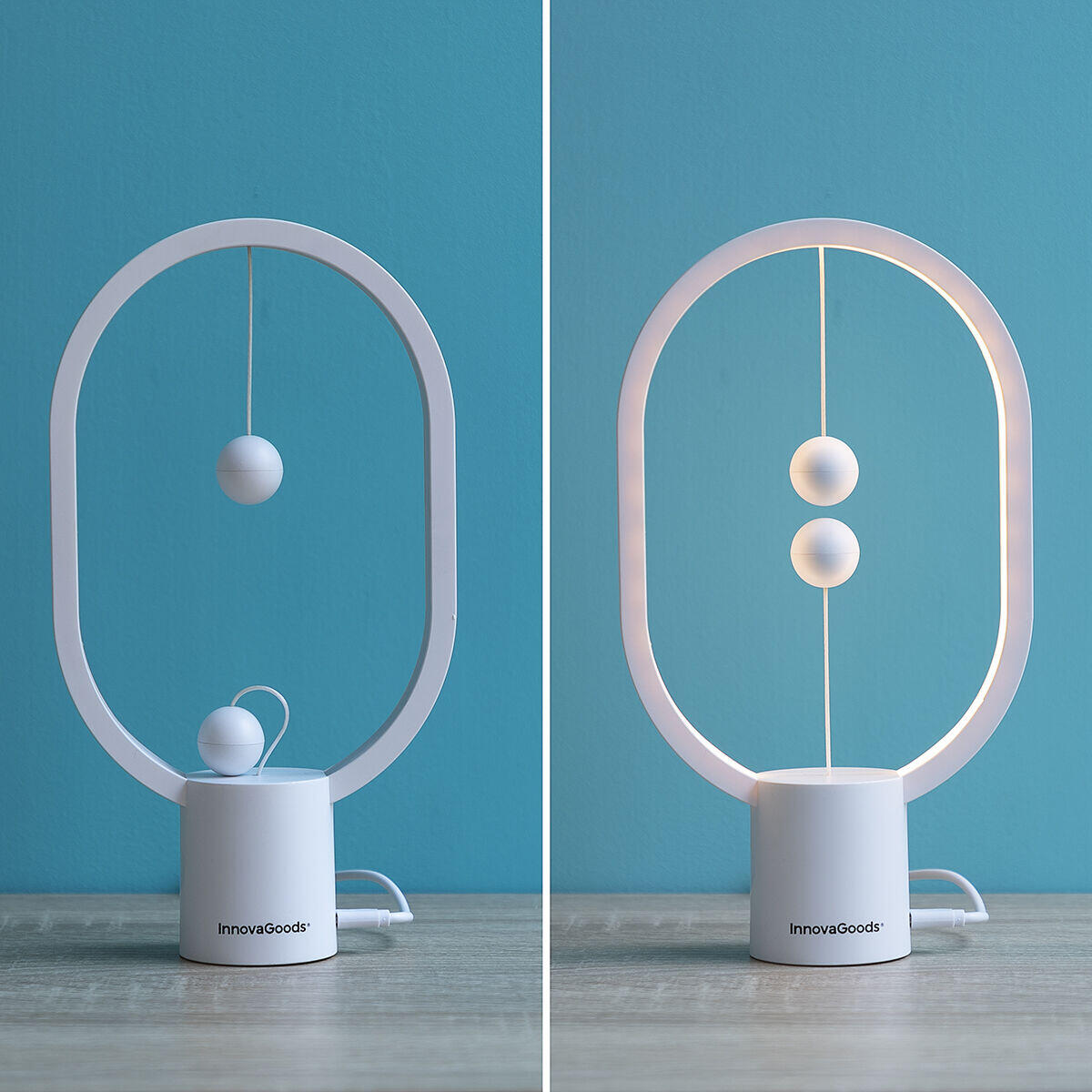 Lámpara de equilibrio con interruptor magnético apagada y encendida