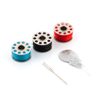 hilos de colores celeste, negro y rojo para la Mini máquina de coser portátil con accesorios y luz LED