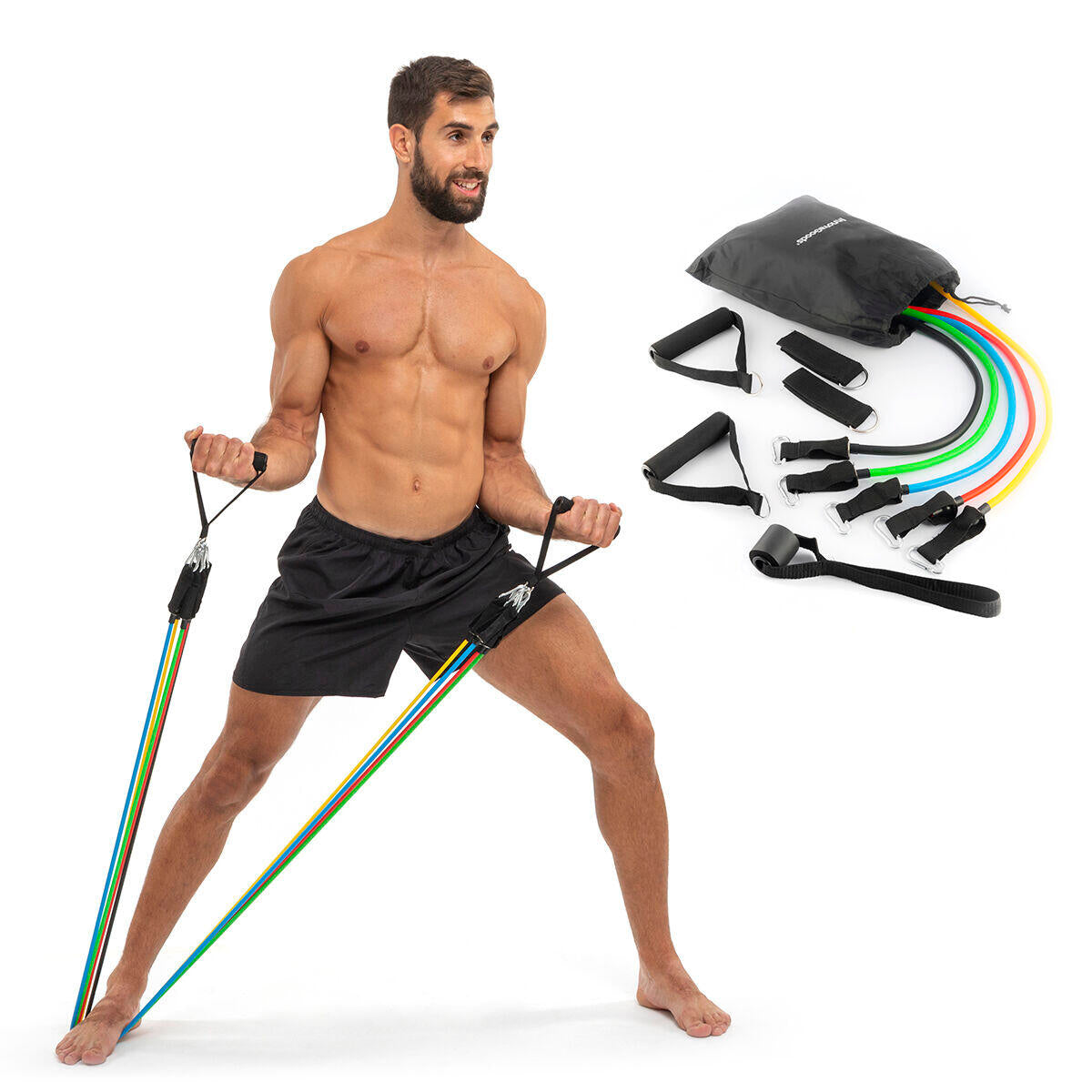 Set de Bandas de Resistencia con Accesorios y Guía de Ejercicios Rebainer 5 Unidades - InnovaGoods