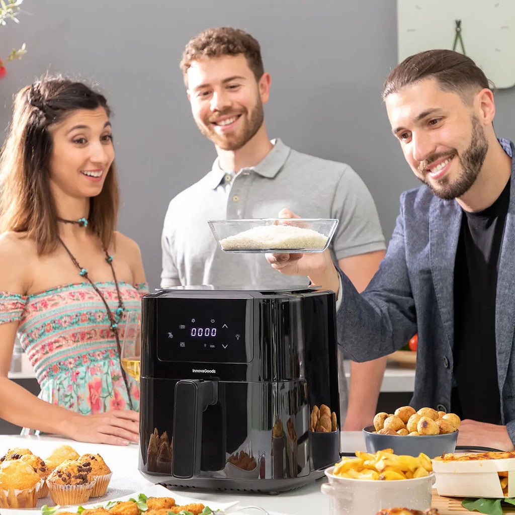 Freidora de Aire 5L Fryinn Balance 5000 con Báscula y Recetario , Acero Inoxidable y Pantalla Táctil Negro 1500W- InnovaGoods Dropea