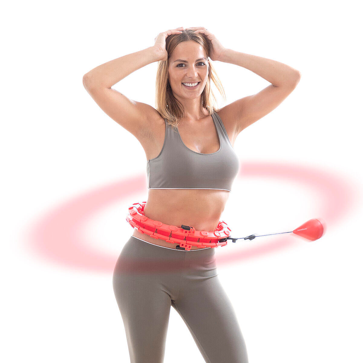 mujer entrenando cintura con Aro de fitness inteligente ajustable con peso