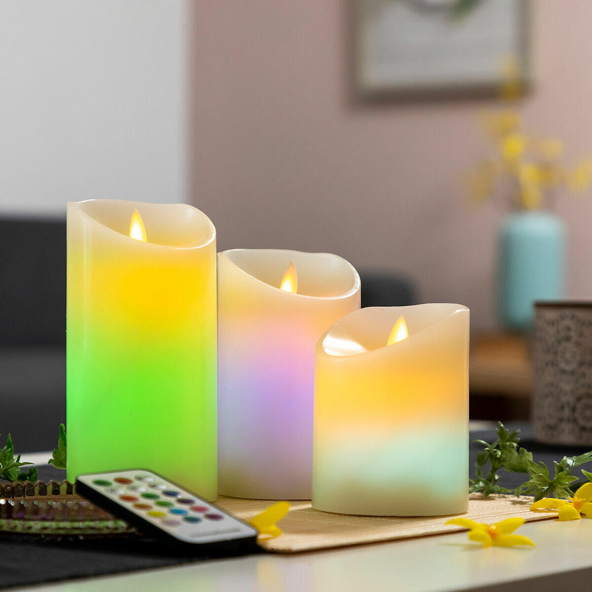 Velas LED Multicolor Efecto Llama con Mando Lendles 3 Unidades - InnovaGoods