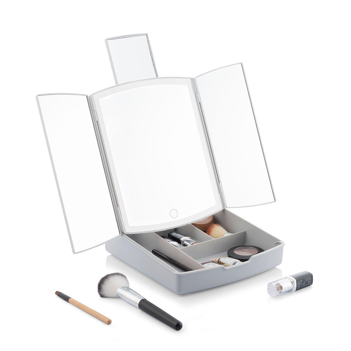 Espejo LED Plegable con Organizador de Maquillaje 3 en 1 Panomir InnovaGoods con maquillaje 