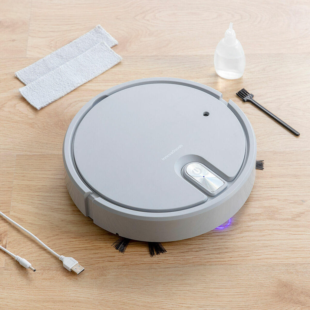 Robot Aspirador Recargable Multifunción 5 en 1 Varob con accesorios sobre el suelo