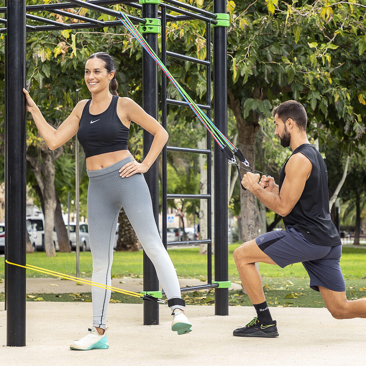 Set de Bandas de Resistencia con Accesorios y Guía de Ejercicios Rebainer 5 Unidades - InnovaGoods