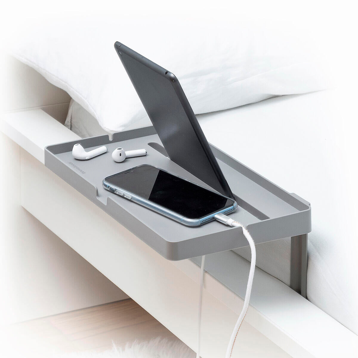 Estante organizador universal para cama con tablet, audifonos y movil