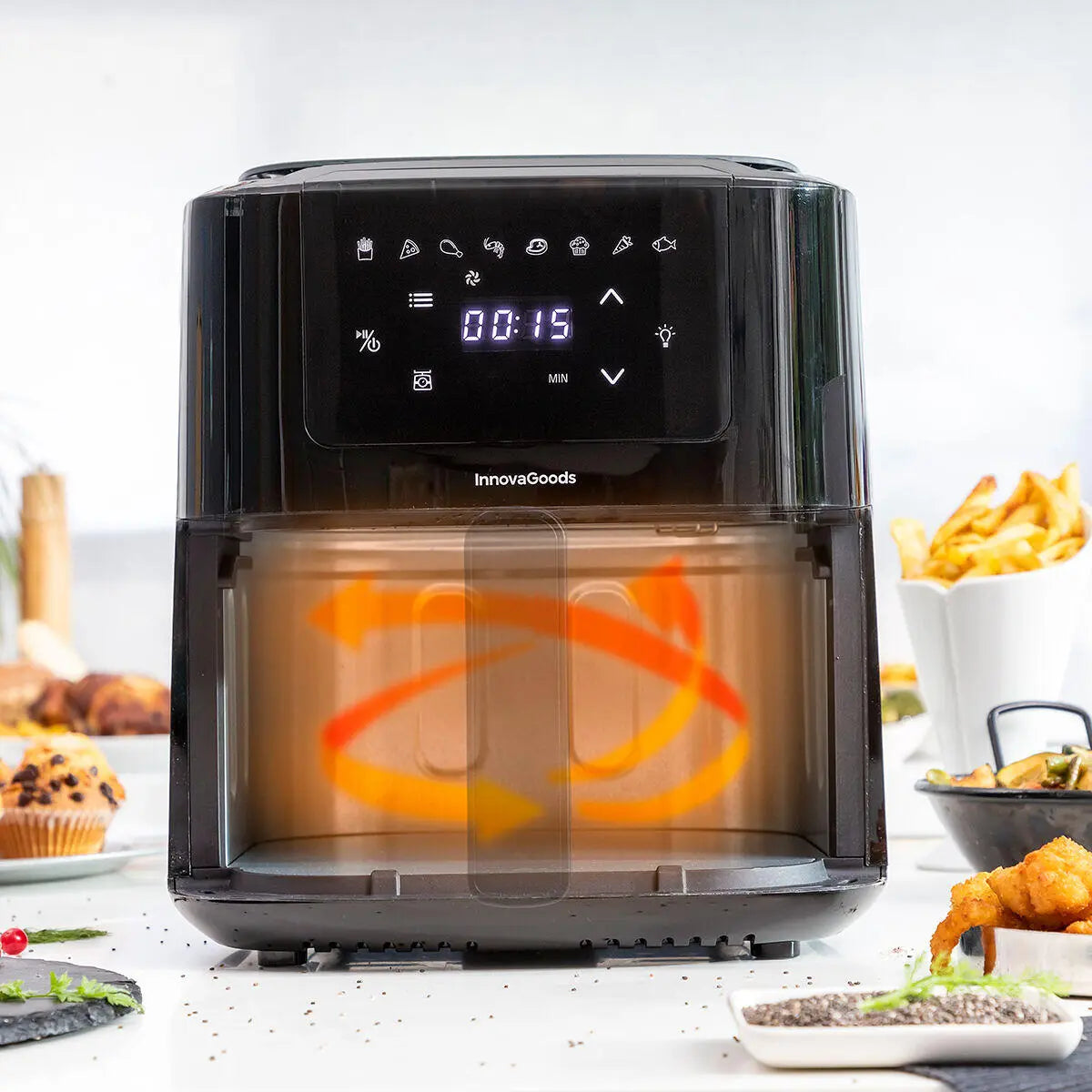 Freidora de Aire 5L Fryinn Balance 5000 con Báscula y Recetario , Acero Inoxidable y Pantalla Táctil Negro 1500W- InnovaGoods Dropea