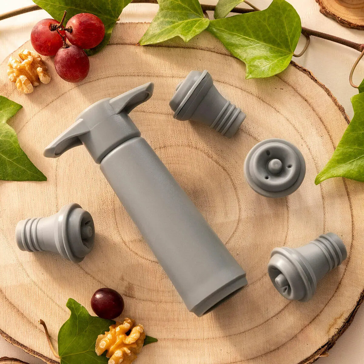 Bomba de Vacío y Tapones para Vino Winuum - InnovaGoods (4 tapones) Dropea