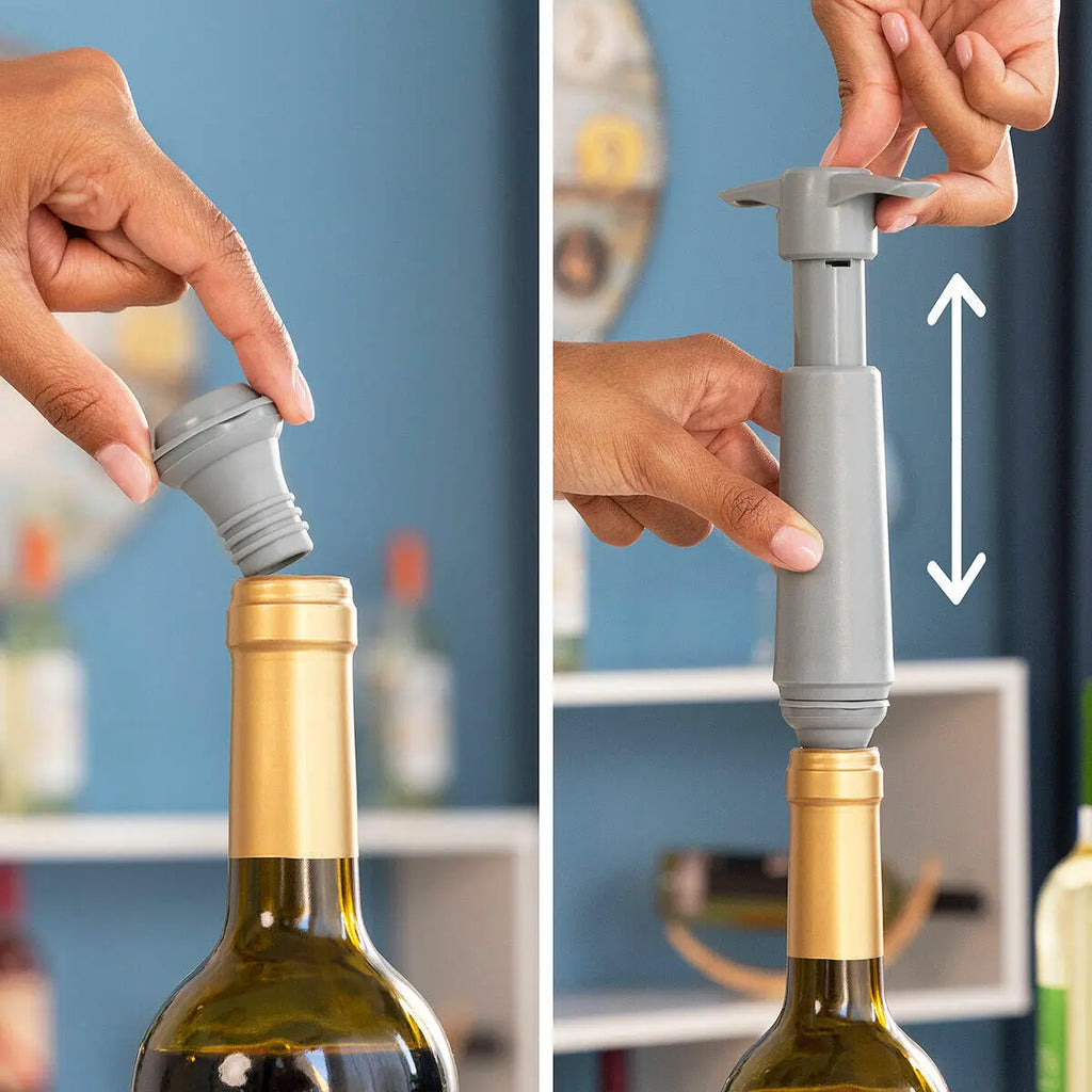 Bomba de Vacío y Tapones para Vino Winuum - InnovaGoods (4 tapones) Dropea