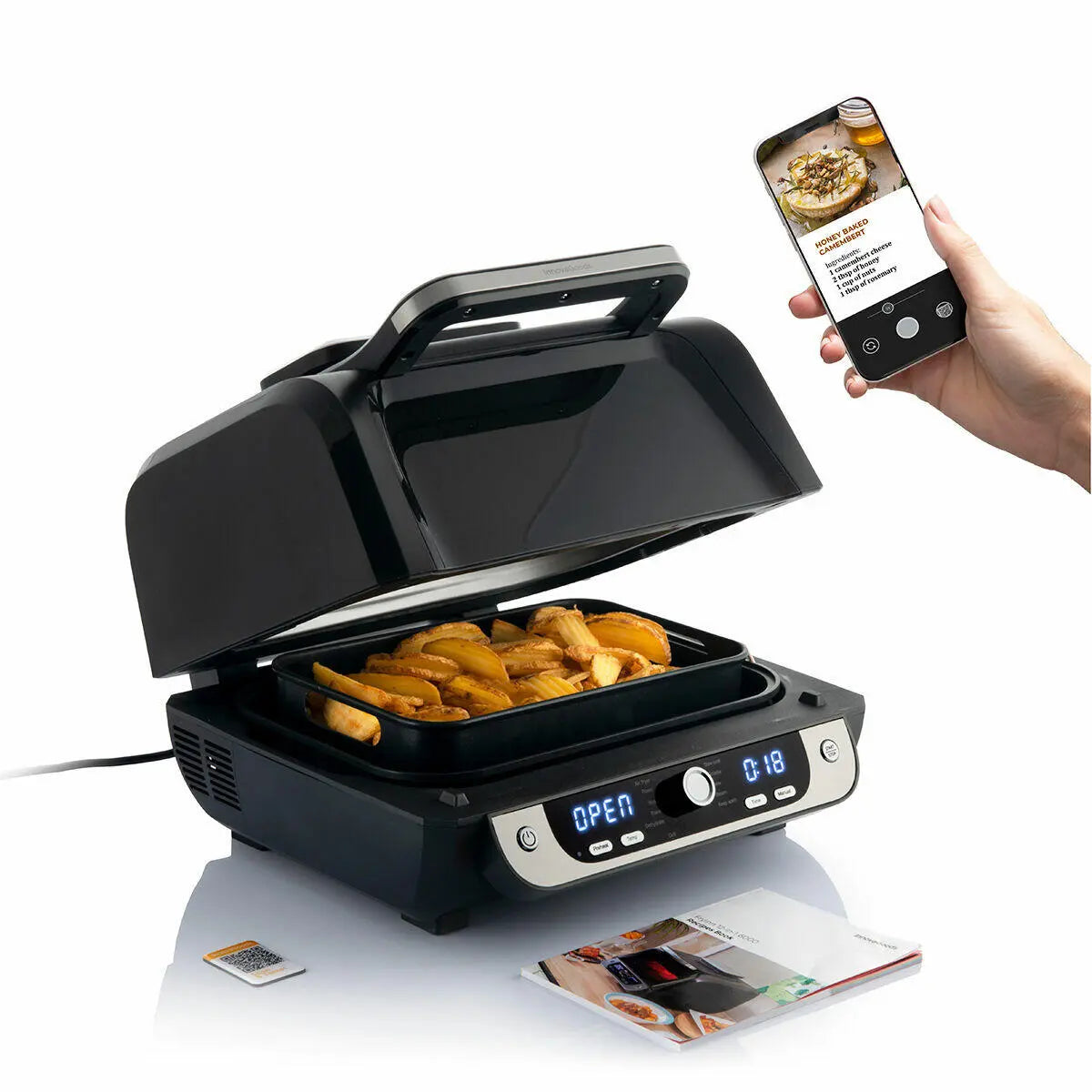 Freidora de Aire 6L Fryinn 12-in-1 6000 con Grill, Accesorios y Recetario Negro Acero 3400W - InnovaGoods Dropea