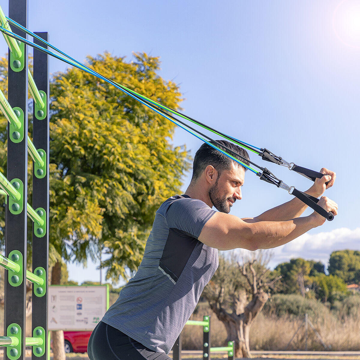 Set de Bandas de Resistencia con Accesorios y Guía de Ejercicios Tribainer 3 Unidades - InnovaGoods
