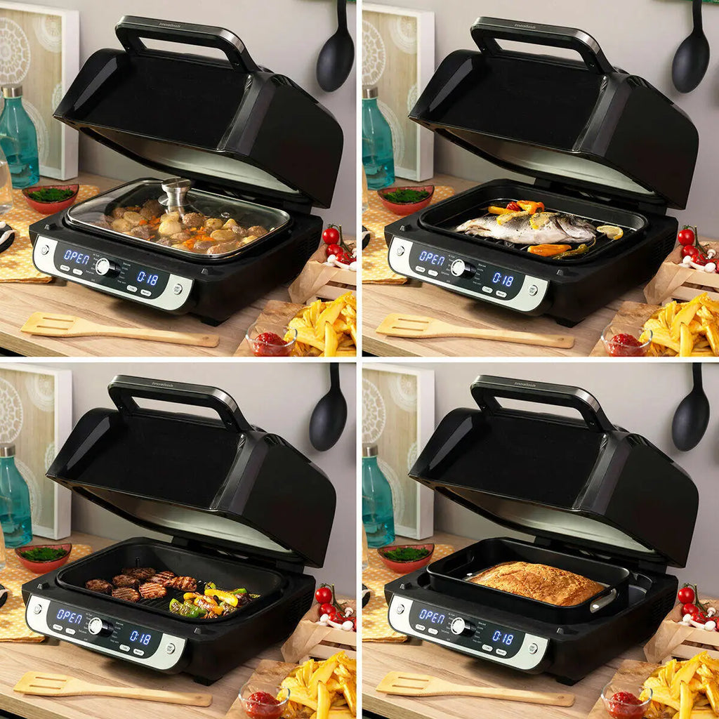 Freidora de Aire 6L Fryinn 12-in-1 6000 con Grill, Accesorios y Recetario Negro Acero 3400W - InnovaGoods Dropea