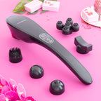 Masajeador de Mano Recargable Masfin InnovaGoods con sus cabezales parte de la rutina del cuidado personal