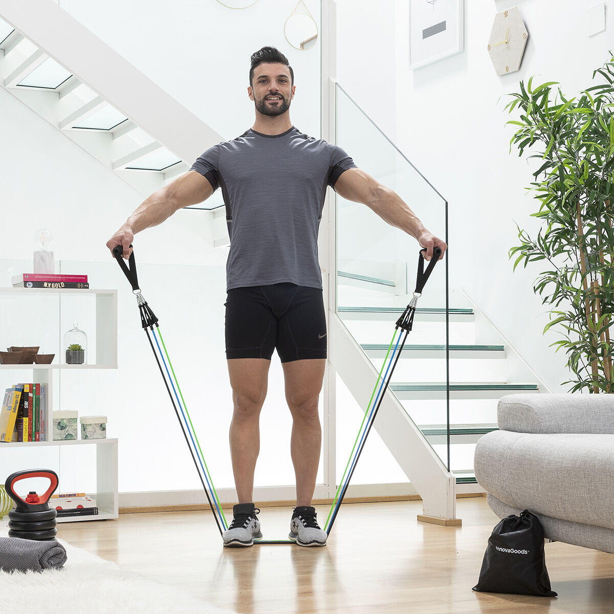 Set de Bandas de Resistencia con Accesorios y Guía de Ejercicios Tribainer 3 Unidades - InnovaGoods