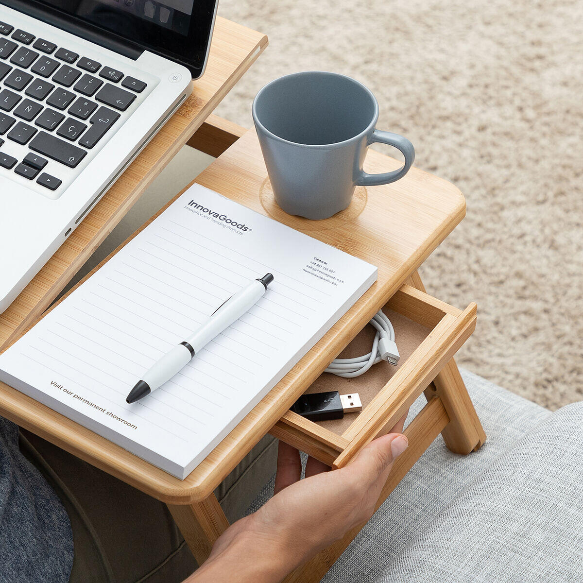 Mesa Plegable Auxiliar de Bambú Lapwood - InnovaGoods