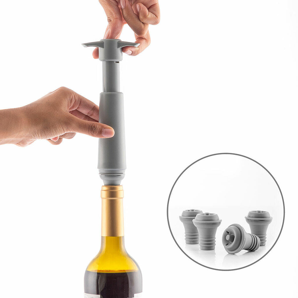 Bomba de Vacío y Tapones para Vino Winuum - InnovaGoods (4 tapones) Dropea