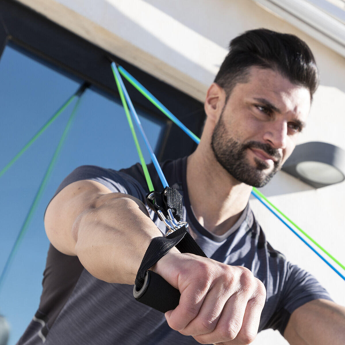 Set de Bandas de Resistencia con Accesorios y Guía de Ejercicios Tribainer 3 Unidades - InnovaGoods