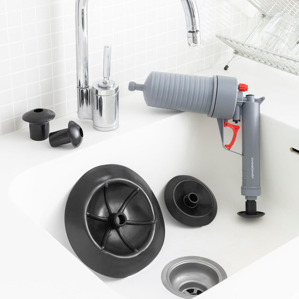 Pistola Desatascadora de Aire Comprimido Universal con Adaptadores KlinGun - InnovaGoods