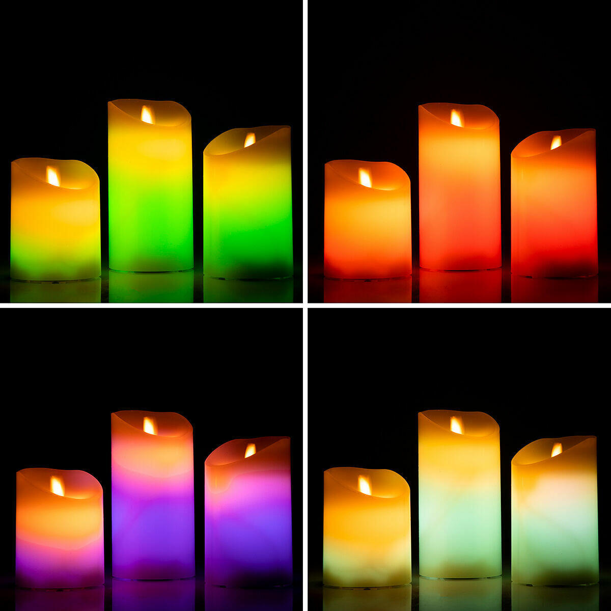 Velas LED Multicolor Efecto Llama con Mando Lendles 3 Unidades - InnovaGoods