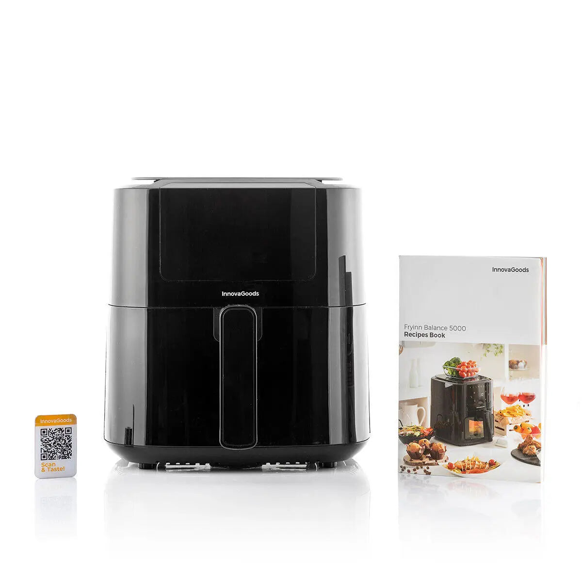 Freidora de Aire 5L Fryinn Balance 5000 con Báscula y Recetario , Acero Inoxidable y Pantalla Táctil Negro 1500W- InnovaGoods Dropea