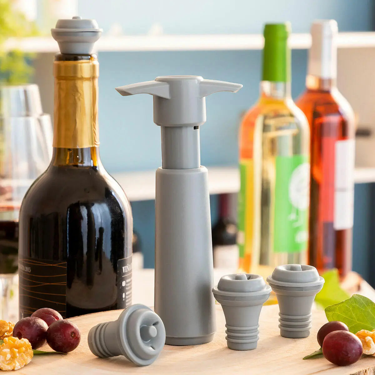 Bomba de Vacío y Tapones para Vino Winuum - InnovaGoods (4 tapones) Dropea