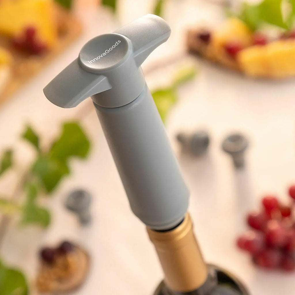 Bomba de Vacío y Tapones para Vino Winuum - InnovaGoods (4 tapones) Dropea