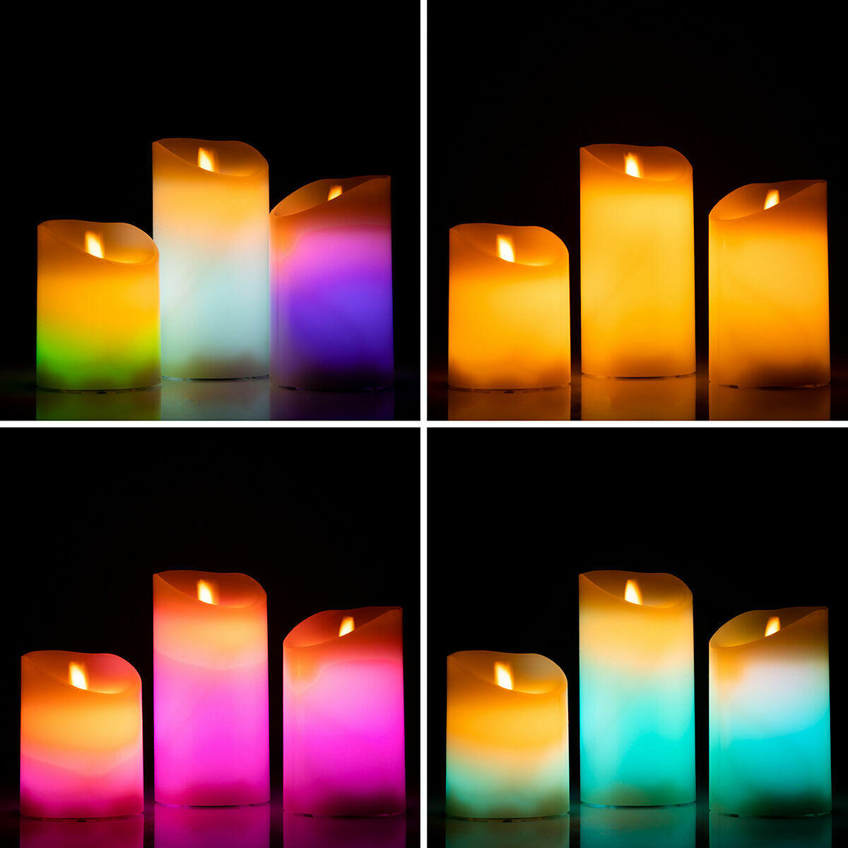 Velas LED Multicolor Efecto Llama con Mando Lendles 3 Unidades - InnovaGoods