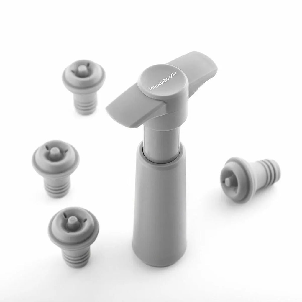 Bomba de Vacío y Tapones para Vino Winuum - InnovaGoods (4 tapones) Dropea