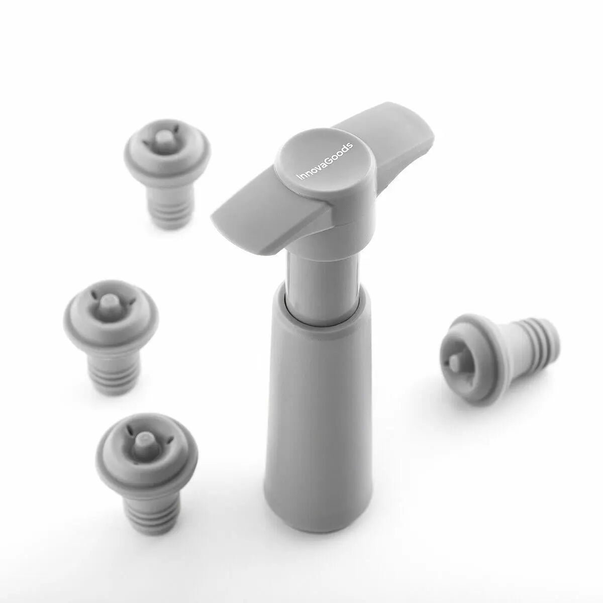 Bomba de Vacío y Tapones para Vino Winuum - InnovaGoods (4 tapones) Dropea
